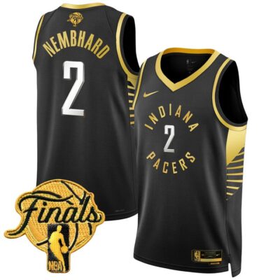Men's Indiana Pacers 2025 Finals Swingman Jersey Stitched Black Gold Andrew Nembhard