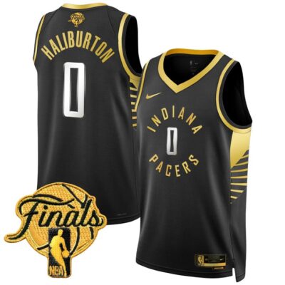 Men's Indiana Pacers 2025 Finals Swingman Jersey Stitched Black Gold Tyrese Haliburton