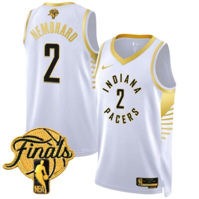 Men's Indiana Pacers 2025 Finals Swingman Jersey Stitched White Gold Andrew Nembhard