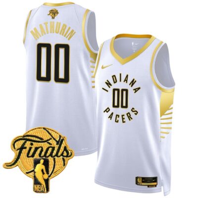 Men's Indiana Pacers 2025 Finals Swingman Jersey Stitched White Gold Bennedict Mathurin