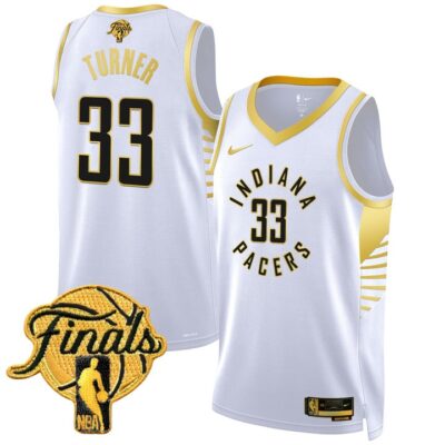 Men's Indiana Pacers 2025 Finals Swingman Jersey Stitched White Gold Myles Turner