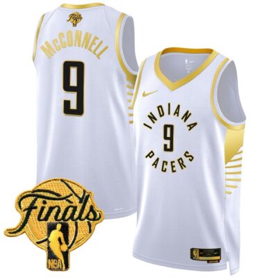 Men's Indiana Pacers 2025 Finals Swingman Jersey Stitched White Gold T.J. McConnell