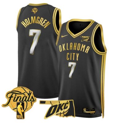 Men's Oklahoma City Thunder 2025 Finals Swingman Jersey Stitched Black Gold Chet Holmgren