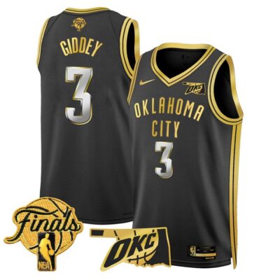 Men's Oklahoma City Thunder 2025 Finals Swingman Jersey Stitched Black Gold Josh Giddey