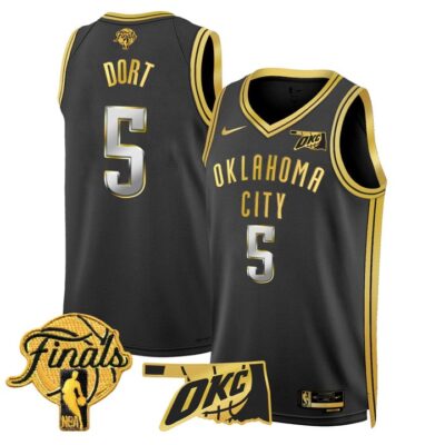 Men's Oklahoma City Thunder 2025 Finals Swingman Jersey Stitched Black Gold Luguentz Dort
