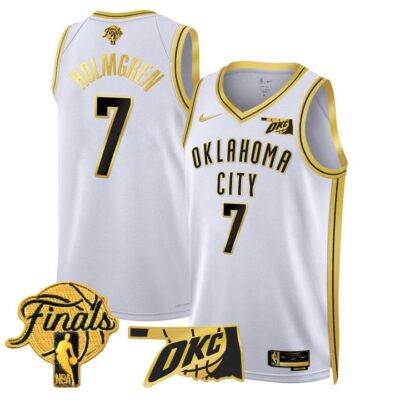 Men's Oklahoma City Thunder 2025 Finals Swingman Jersey Stitched White Gold Chet Holmgren