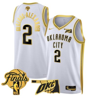 Men's Oklahoma City Thunder 2025 Finals Swingman Jersey Stitched White Gold Gilgeous-Alexander