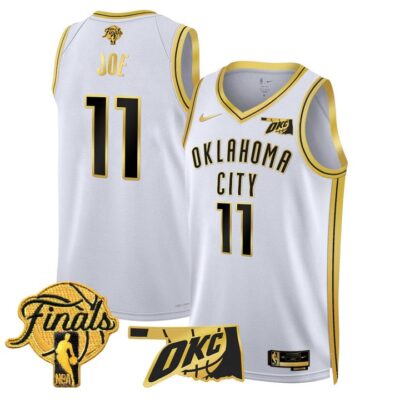 Men's Oklahoma City Thunder 2025 Finals Swingman Jersey Stitched White Gold Isaiah Joe