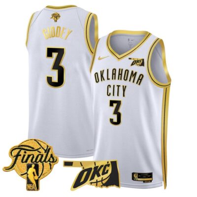 Men's Oklahoma City Thunder 2025 Finals Swingman Jersey Stitched White Gold Josh Giddey