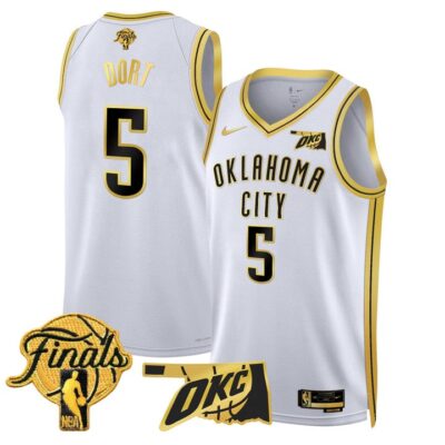 Men's Oklahoma City Thunder 2025 Finals Swingman Jersey Stitched White Gold Luguentz Dort