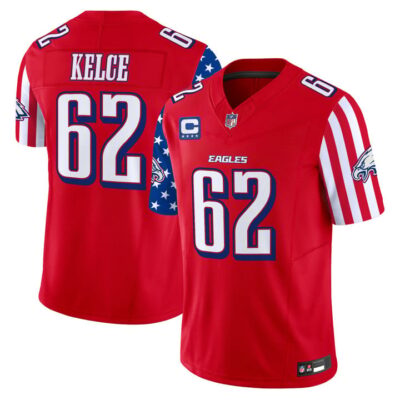 Men's Philadelphia Eagles 2025 Independence Day Vapor Limited Jersey Stitched Red Jason Kelce