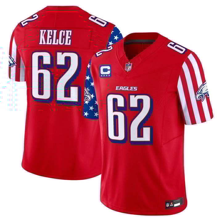 Men's Philadelphia Eagles 2025 Independence Day Vapor Limited Jersey Stitched Red Jason Kelce