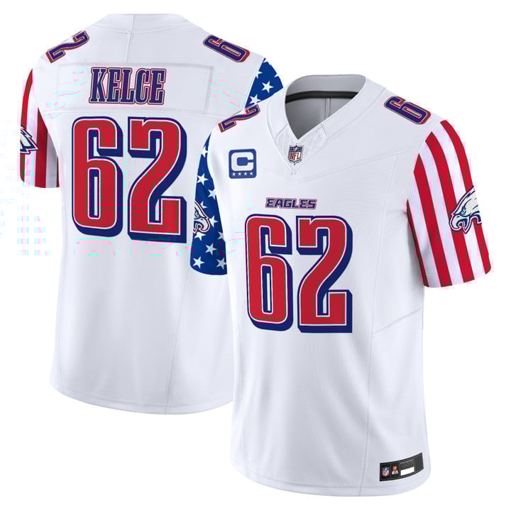 Men's Philadelphia Eagles 2025 Independence Day Vapor Limited Jersey Stitched White Jason Kelce