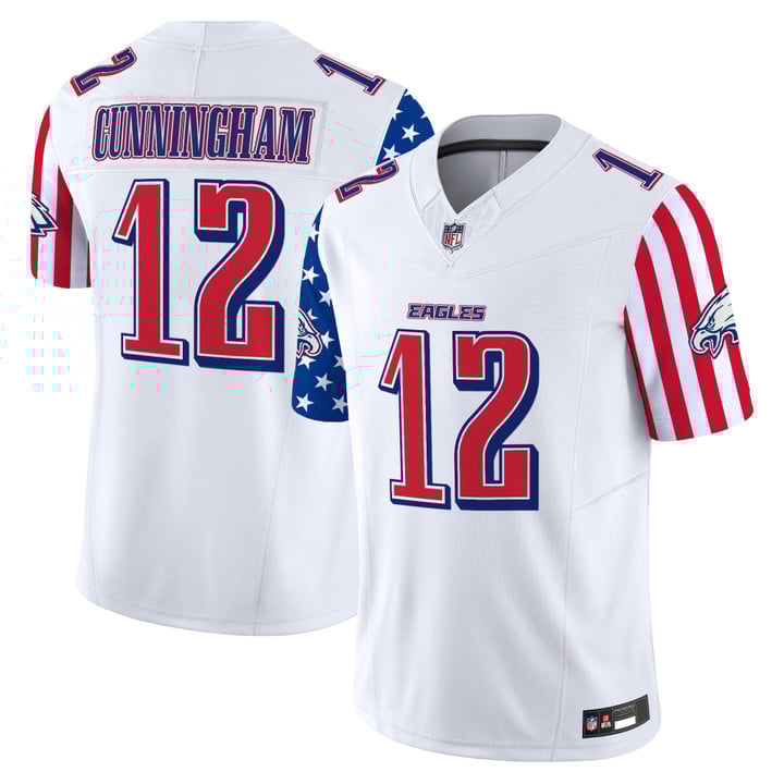 Men's Philadelphia Eagles 2025 Independence Day Vapor Limited Jersey Stitched White Randall Cunningham