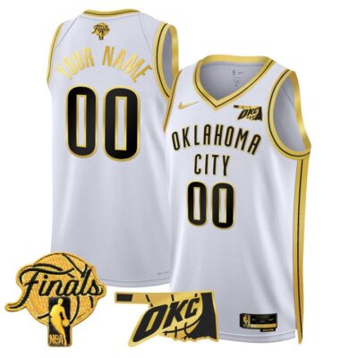 Oklahoma City Thunder 2025 Finals Swingman Custom Jersey Stitched White Gold