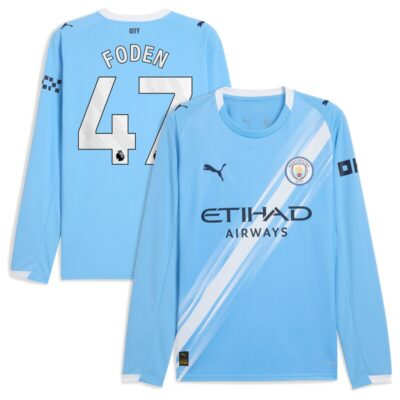 Phil Foden Manchester City 2025/26 Home Replica Long Sleeve Player Jersey - Sky Blue