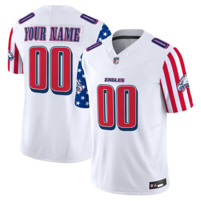 Philadelphia Eagles 2025 Independence Day Vapor Limited Custom Jersey Stitched White