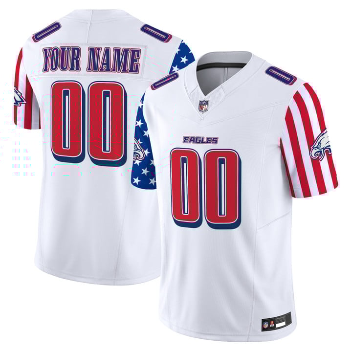 Philadelphia Eagles 2025 Independence Day Vapor Limited Custom Jersey Stitched White