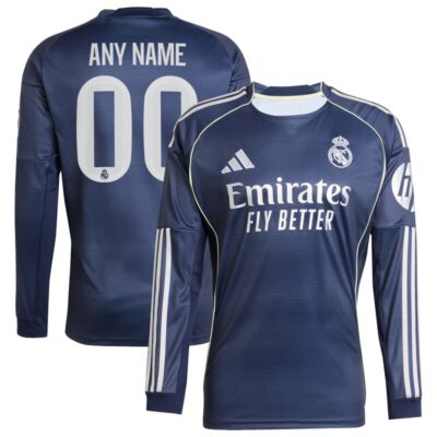 Real Madrid 2025/26 Away Long Sleeve Replica Custom Jersey - Blue