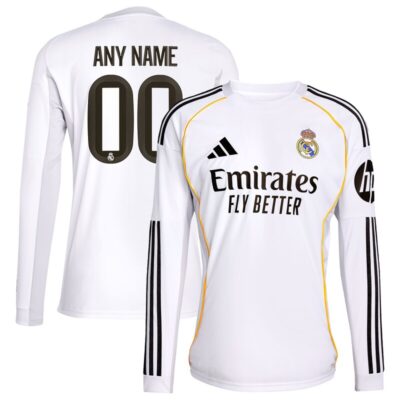 Real Madrid 2025/26 Home Replica Long Sleeve Custom Jersey - White