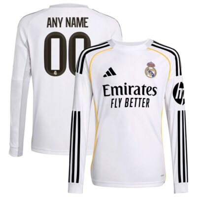 Real Madrid Youth 2025/26 Home Replica Long Sleeve Custom Jersey - White