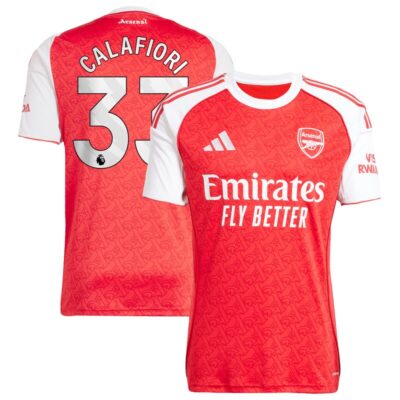 Riccardo Calafiori Arsenal 2025/26 Home Replica Player Jersey - Red