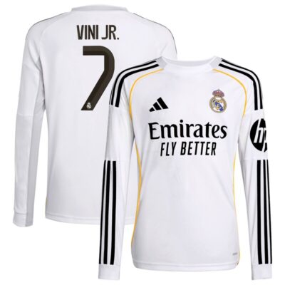 Vini Jr. Real Madrid Youth 2025/26 Home Replica Long Sleeve Jersey - White