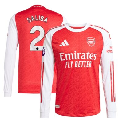 William Saliba Arsenal 2025/26 Home Long Sleeve Player Jersey - Red