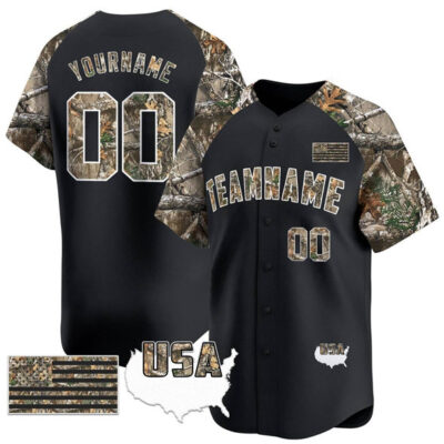Active Player Custom Black Alternate Camo Tree USA Flag Stitched Baseball Jersey