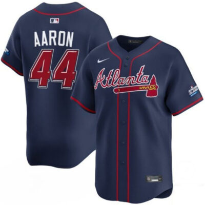 Atlanta Braves #44 Hank Aaron Navy 2025 Speedway Classic Alternate Limited Stitched Baseball Jersey