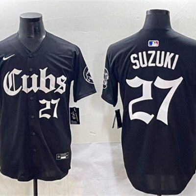 Chicago Cubs #27 Seiya Suzuki Black 'Gothic North Side Edition' Vapor Premier Limited Stitched Baseball Jersey