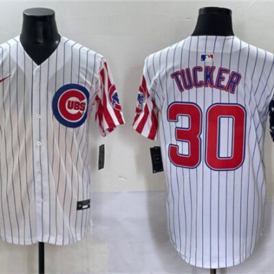 Chicago Cubs #30 Kyle Tucker White Pinstripe 2025 Independence Day Vapor Premier Limited Stitched Baseball Jersey