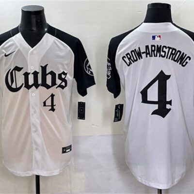 Chicago Cubs #4 Pete Crow-Armstrong White/Black 'Gothic North Side Edition' Vapor Premier Limited Stitched Baseball Jersey