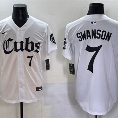 Chicago Cubs #7 Dansby Swanson White 'Gothic North Side Edition' Vapor Premier Limited Stitched Baseball Jersey