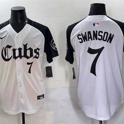 Chicago Cubs #7 Dansby Swanson White/Black 'Gothic North Side Edition' Vapor Premier Limited Stitched Baseball Jersey