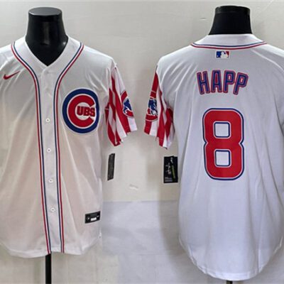 Chicago Cubs #8 Ian Happ White 2025 Independence Day Vapor Premier Limited Stitched Baseball Jersey
