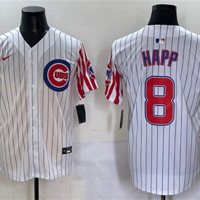 Chicago Cubs #8 Ian Happ White Pinstripe 2025 Independence Day Vapor Premier Limited Stitched Baseball Jersey