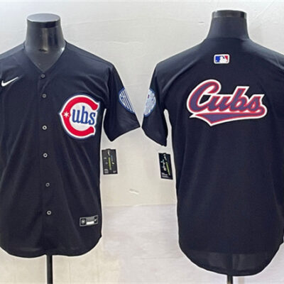 Chicago Cubs Team Big Logo Black Limited Stitched Baseball Jersey