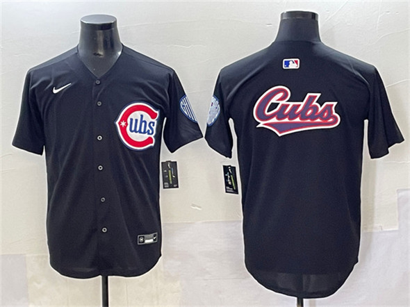 Chicago Cubs Team Big Logo Black Limited Stitched Baseball Jersey