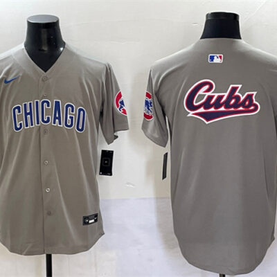 Chicago Cubs Team Big Logo Gray Limited Stitched Baseball Jersey