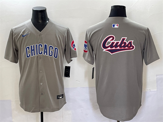 Chicago Cubs Team Big Logo Gray Limited Stitched Baseball Jersey