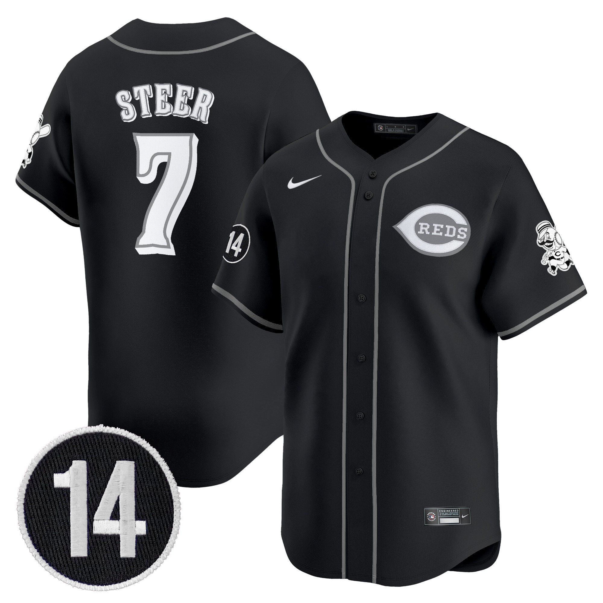 Cincinnati Reds 2025 Lights Out Vapor Premier Limited Jersey - Pete Rose Patch Stitched Spencer Steer