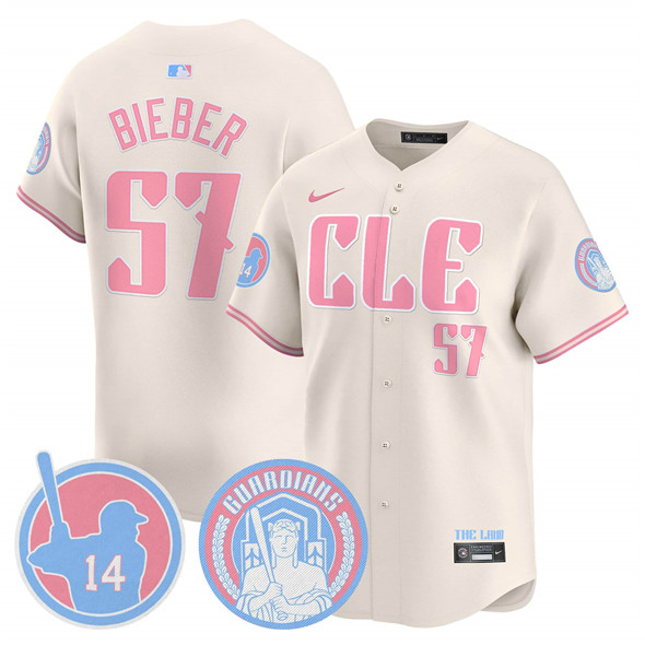 Cleveland Guardians #57 Shane Bieber Cream Bubblegum Pink 2025 Vapor Limited Stitched Baseball Jersey