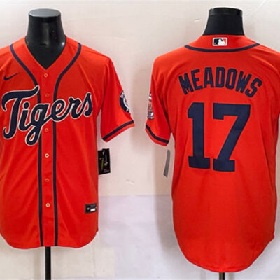 Detroit Tigers #17 Parker Meadows Orange With Patch Cool Base Stitched Baseball Jersey