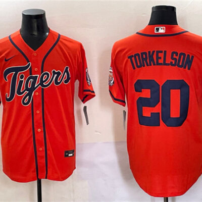 Detroit Tigers #20 Spencer Torkelson Orange With Patch Cool Base Stitched Baseball Jersey