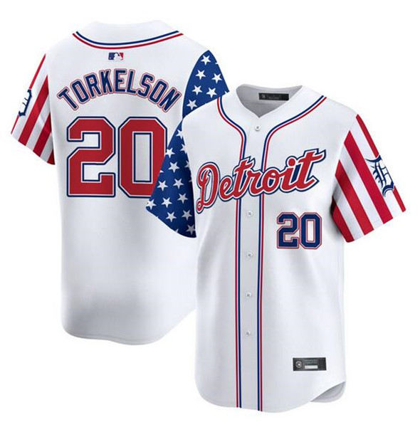 Detroit Tigers #20 Spencer Torkelson White 2025 Independence Day Vapor Premier Limited Stitched Baseball Jersey