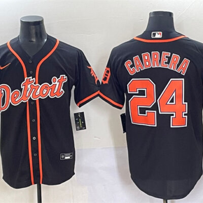 Detroit Tigers #24 Miguel Cabrera Black With Patch Cool Base Stitched Baseball Jersey