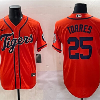 Detroit Tigers #25 Gleyber Torres Orange With Patch Vapor Premier Limited Stitched Baseball Jersey