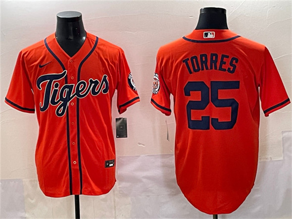 Detroit Tigers #25 Gleyber Torres Orange With Patch Vapor Premier Limited Stitched Baseball Jersey