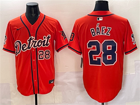 Detroit Tigers #28 Javier Báez Orange With Patch Vapor Premier Limited Stitched Baseball Jersey